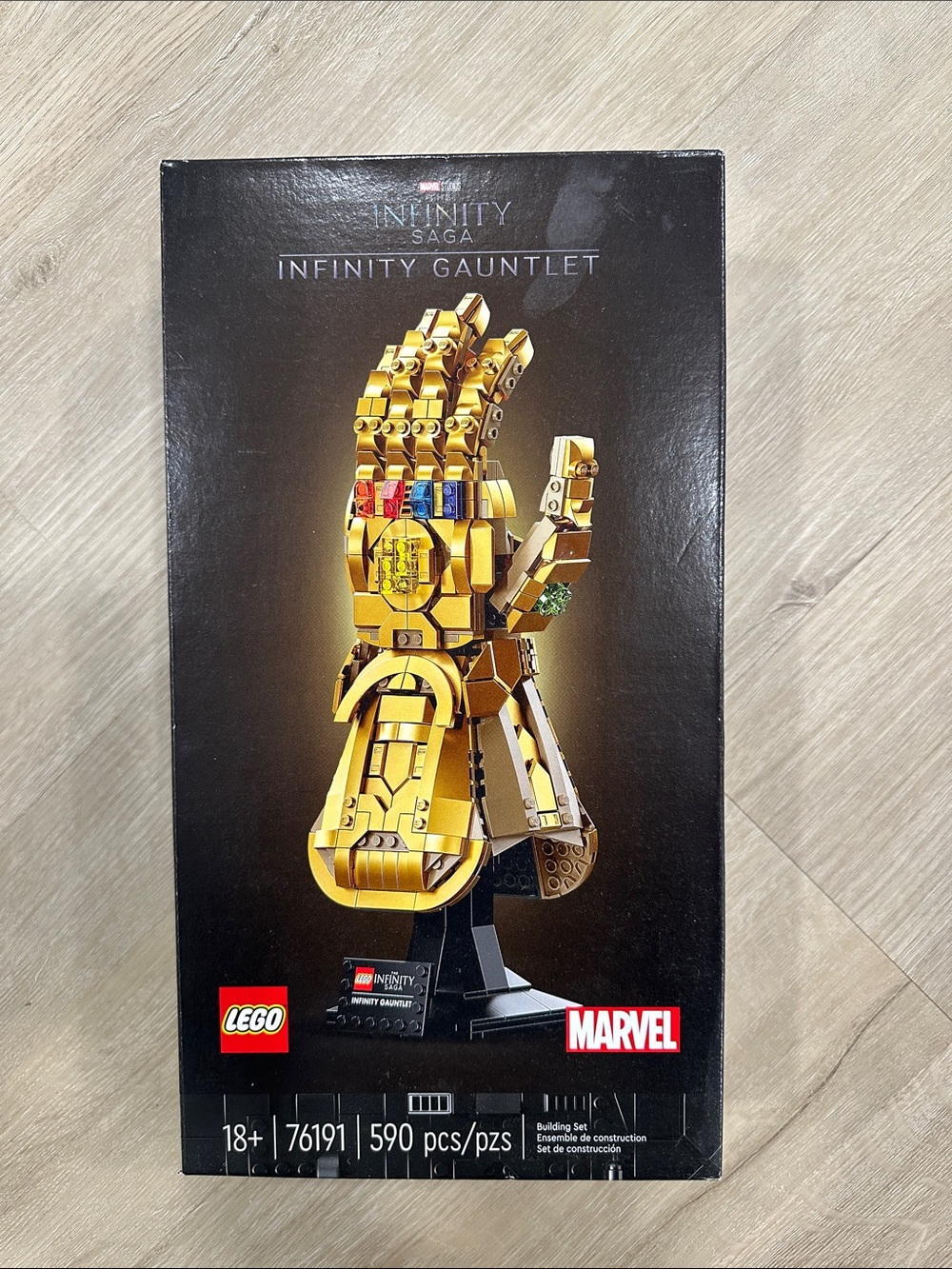 Lego Gold Infinity Gauntlet Display with Multicolored Stones